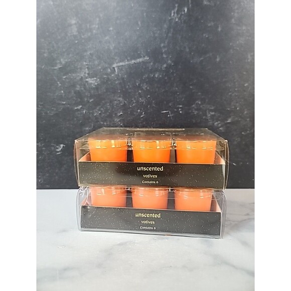 Pier 1 Imports Unscented Votives Two Sets Of 6 Orange And Black, READ - Picture 1 of 10